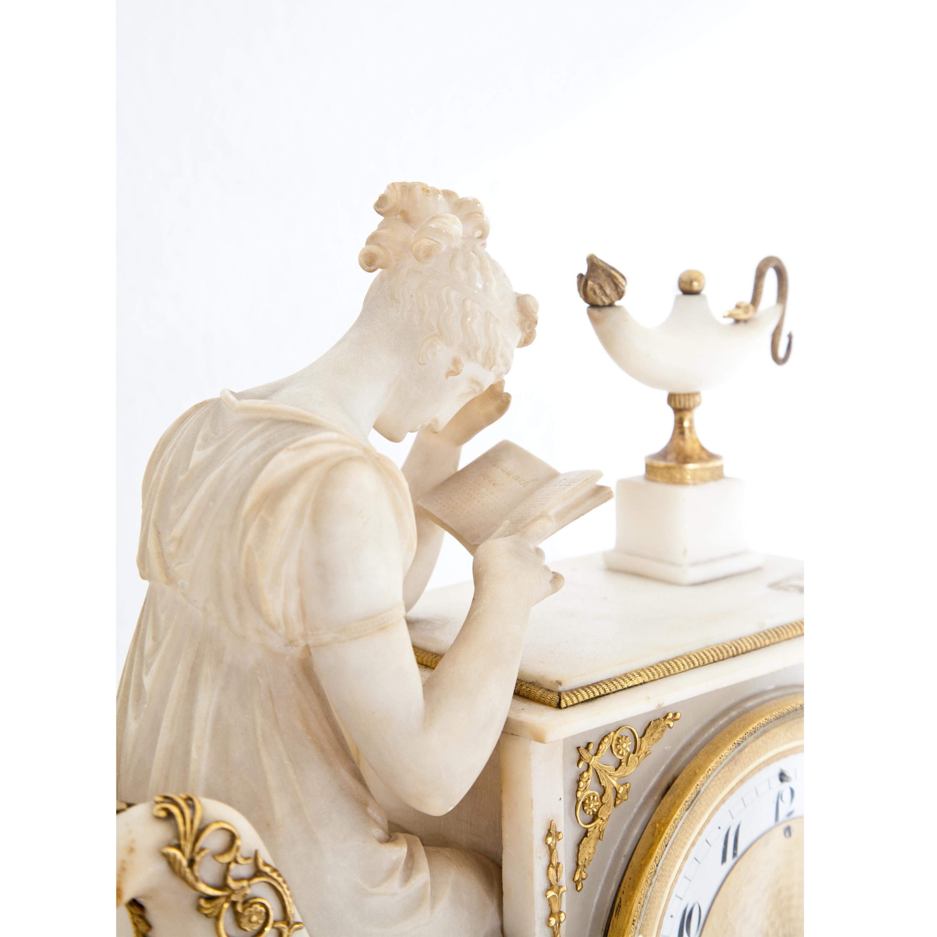 Alabaster Pendule 'The Reader', Vienna, Dated 1825 In Good Condition In Greding, DE