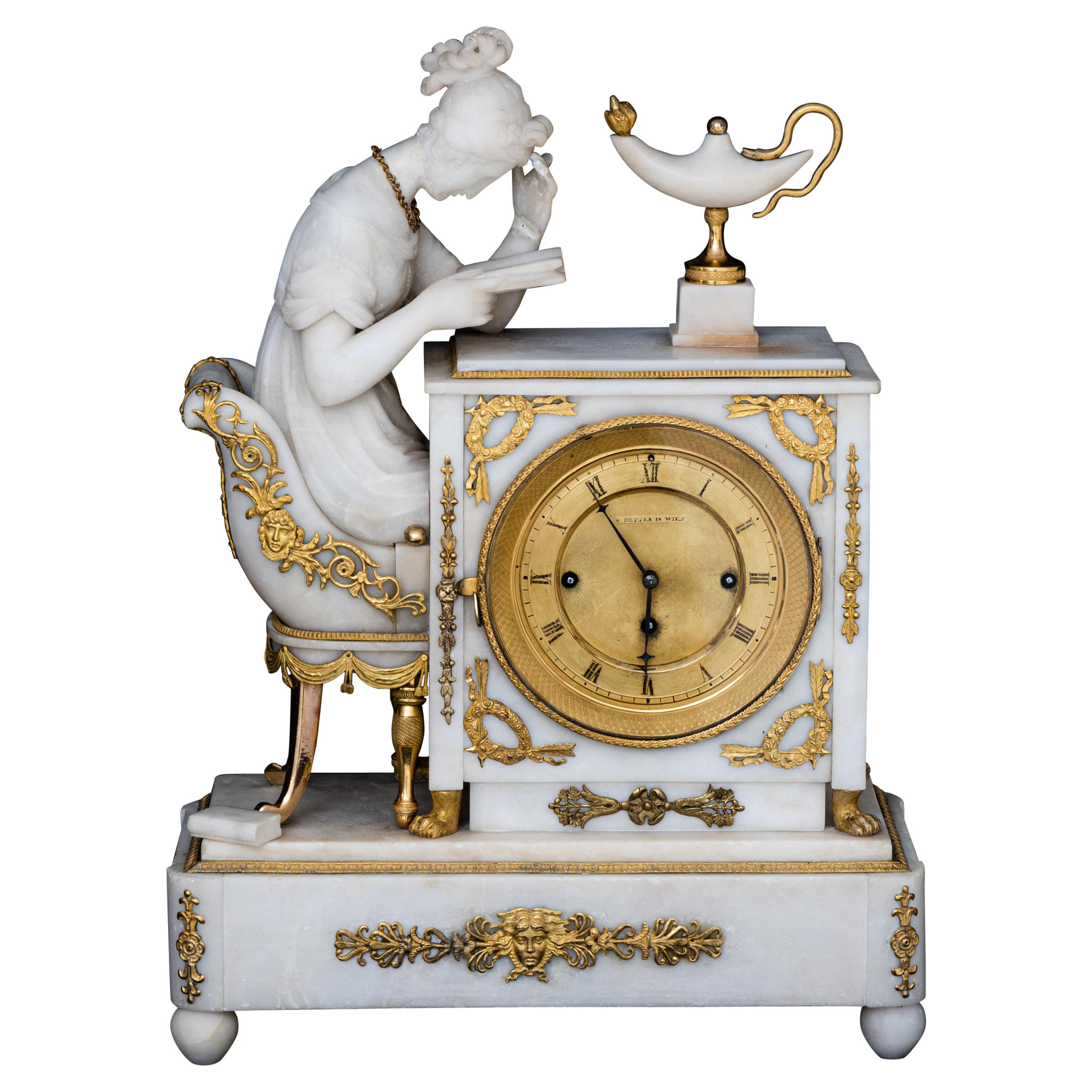 Alabaster Pendulum 'The Reader', Vienna, Dated 1832
