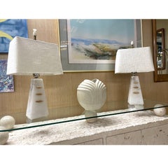 Mid-Century Modern Alabaster Pyramid Table Lamps by Camille Breesch
