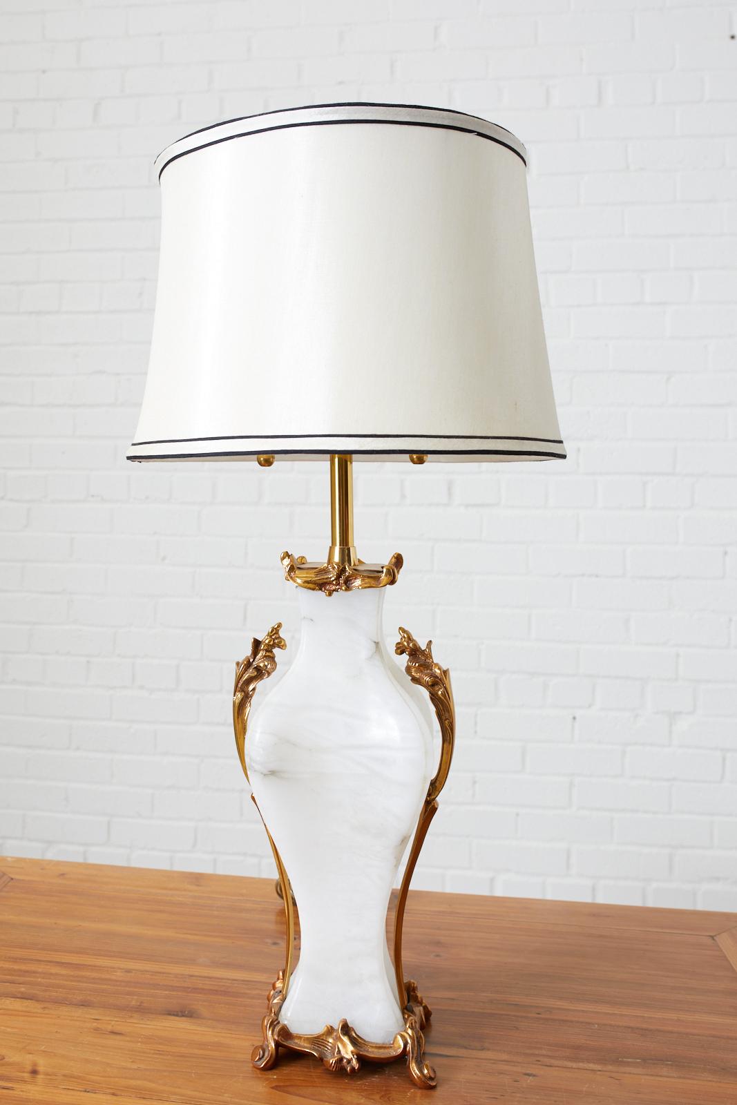 Brass Alabaster Rose Gold Table Lamp by Marbro