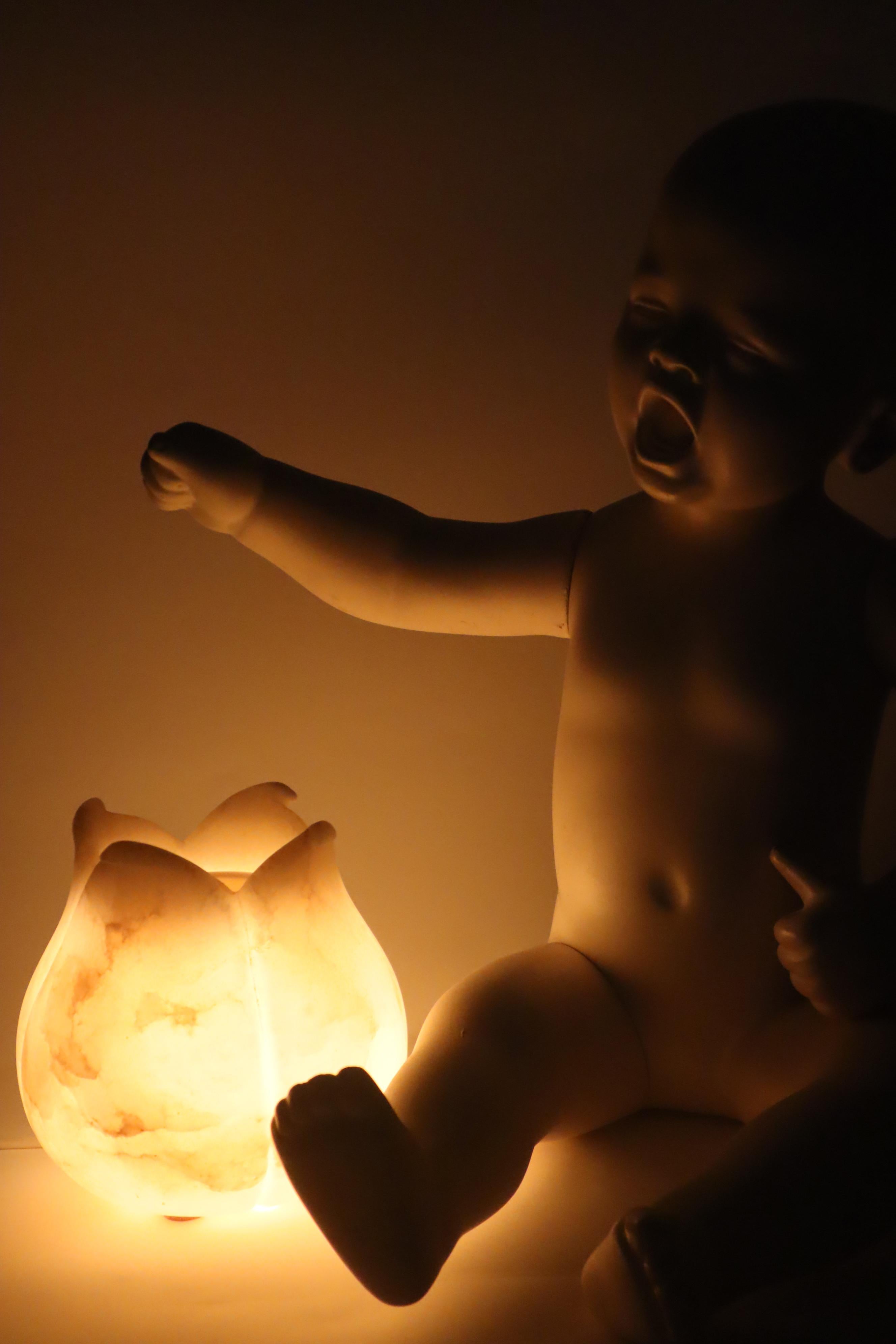 Lampe à parfum d'albâtre en forme de fleur de lotus 1980, Italie en vente 8