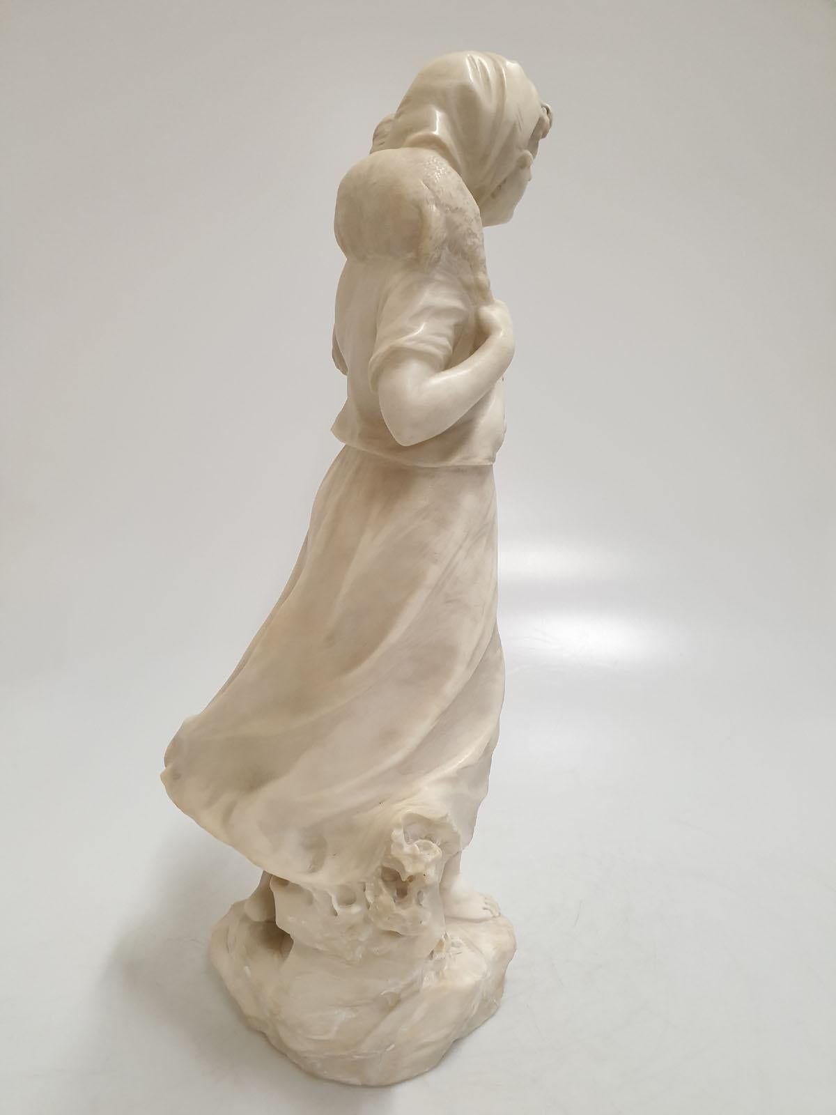 Alabaster Sculpture by Donatello Gabbrielli Shepherdess with Sheep, 1920 In Good Condition In Liverpool, GB
