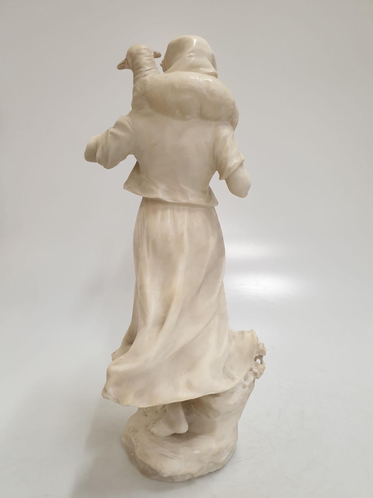 20th Century Alabaster Sculpture by Donatello Gabbrielli Shepherdess with Sheep, 1920