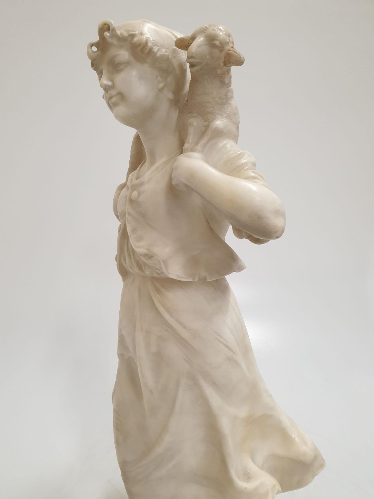 Alabaster Sculpture by Donatello Gabbrielli Shepherdess with Sheep, 1920 1