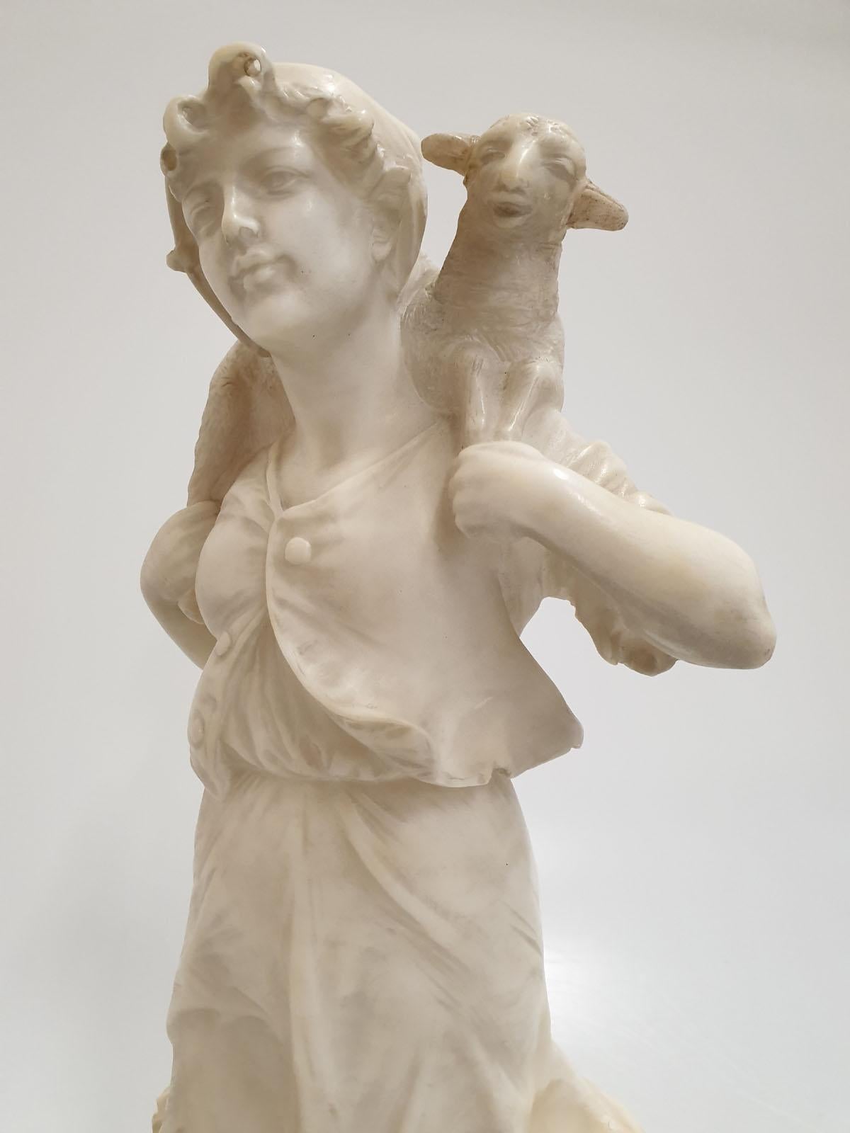 Alabaster Sculpture by Donatello Gabbrielli Shepherdess with Sheep, 1920 2