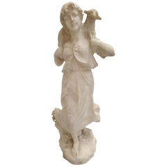 Alabaster Sculpture by Donatello Gabbrielli Shepherdess with Sheep, 1920