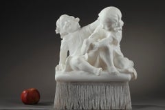 Alabaster-Skulptur von Guglielmo Pugi, Kinder beim Spielen, Alabaster