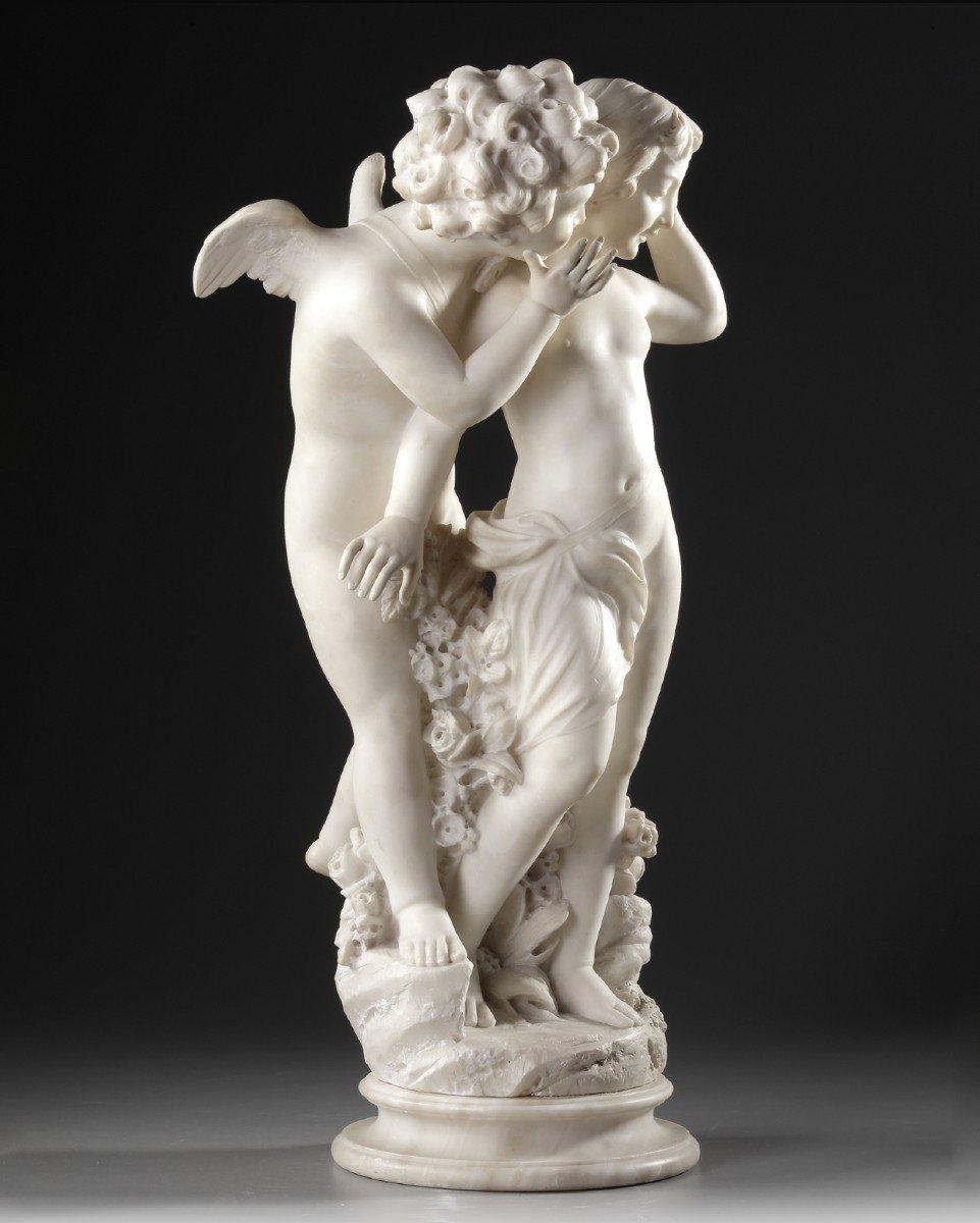 Alabaster sculpture end of 19th century
Italian sculpture in white alabaster representing Eros and Psyche
Very nice execution
End of the 19th century
Signed E. BATTIGLIA
Measures: Height : 65 cm.