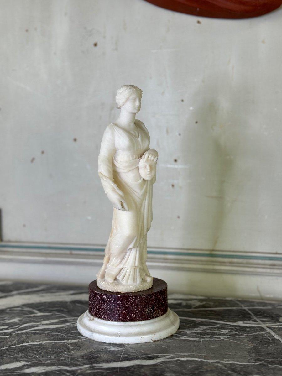 Alabaster Sculpture, Lady With Mask In The Taste Of Antique, 19th Century For Sale 5