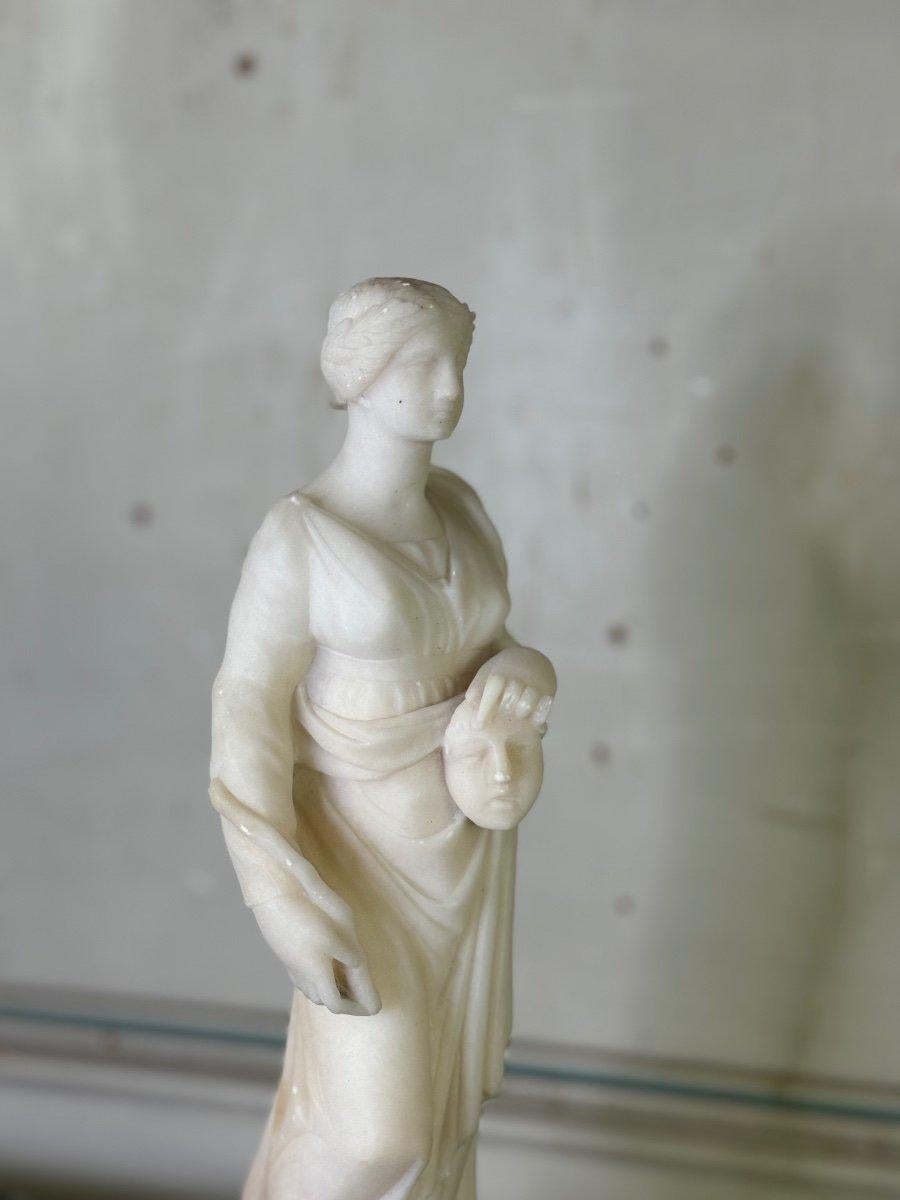 Alabaster Sculpture, Lady With Mask In The Taste Of Antique, 19th Century For Sale 6