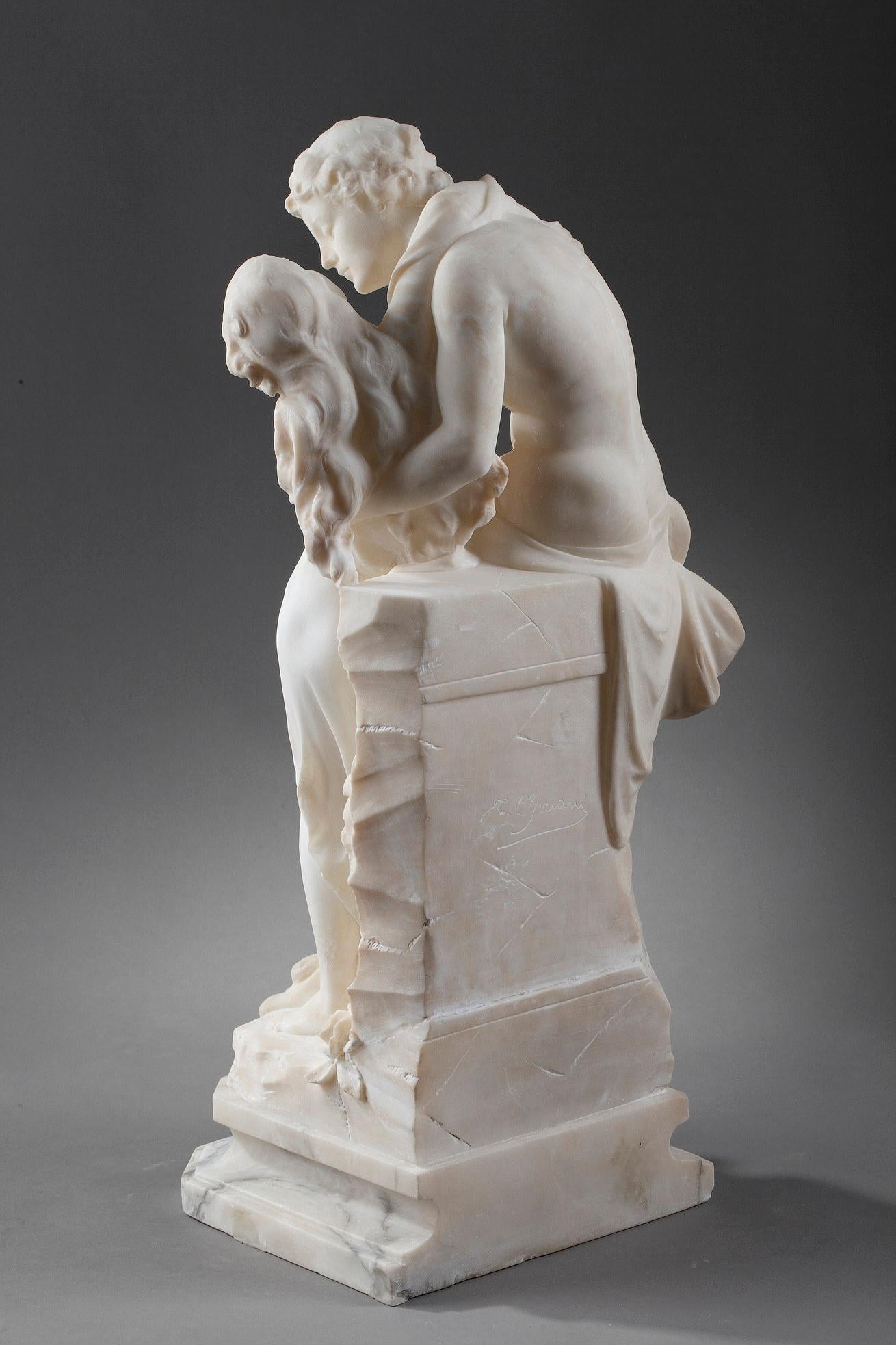 French Alabaster Sculpture of a Mythological Couple