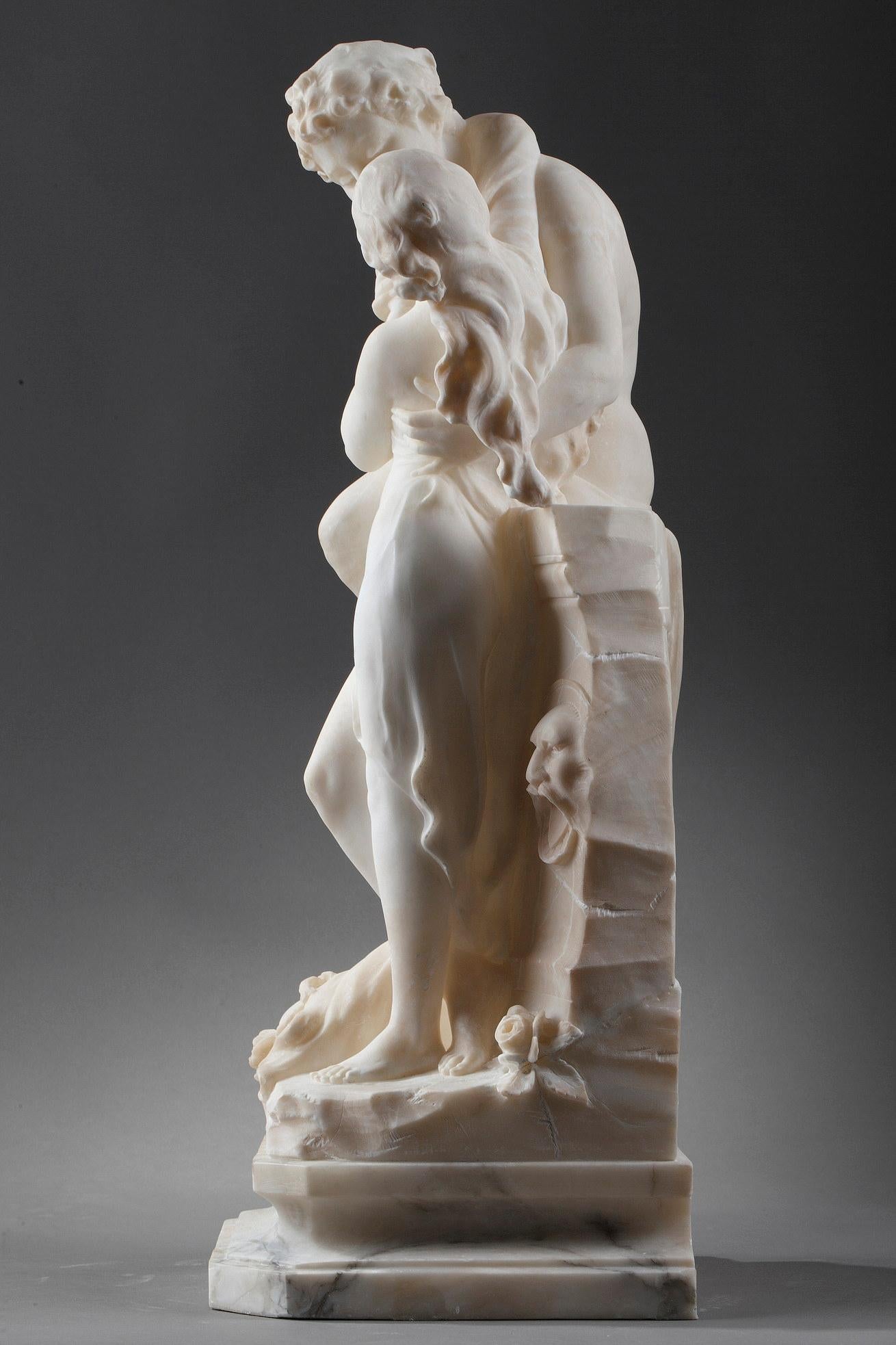 Alabaster Sculpture of a Mythological Couple In Good Condition In Paris, FR