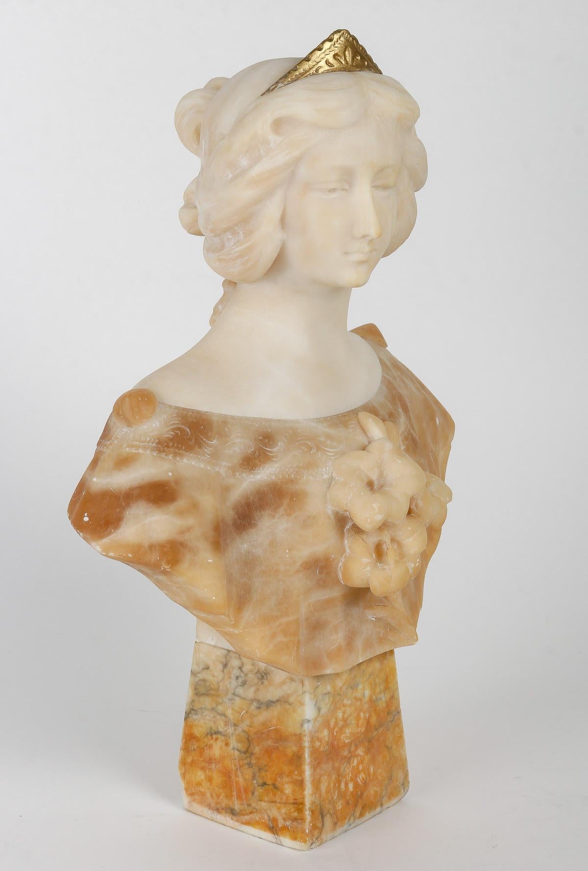 French Alabaster Sculpture of an Elegant Lady, 19th Century, Napoleon III Period.