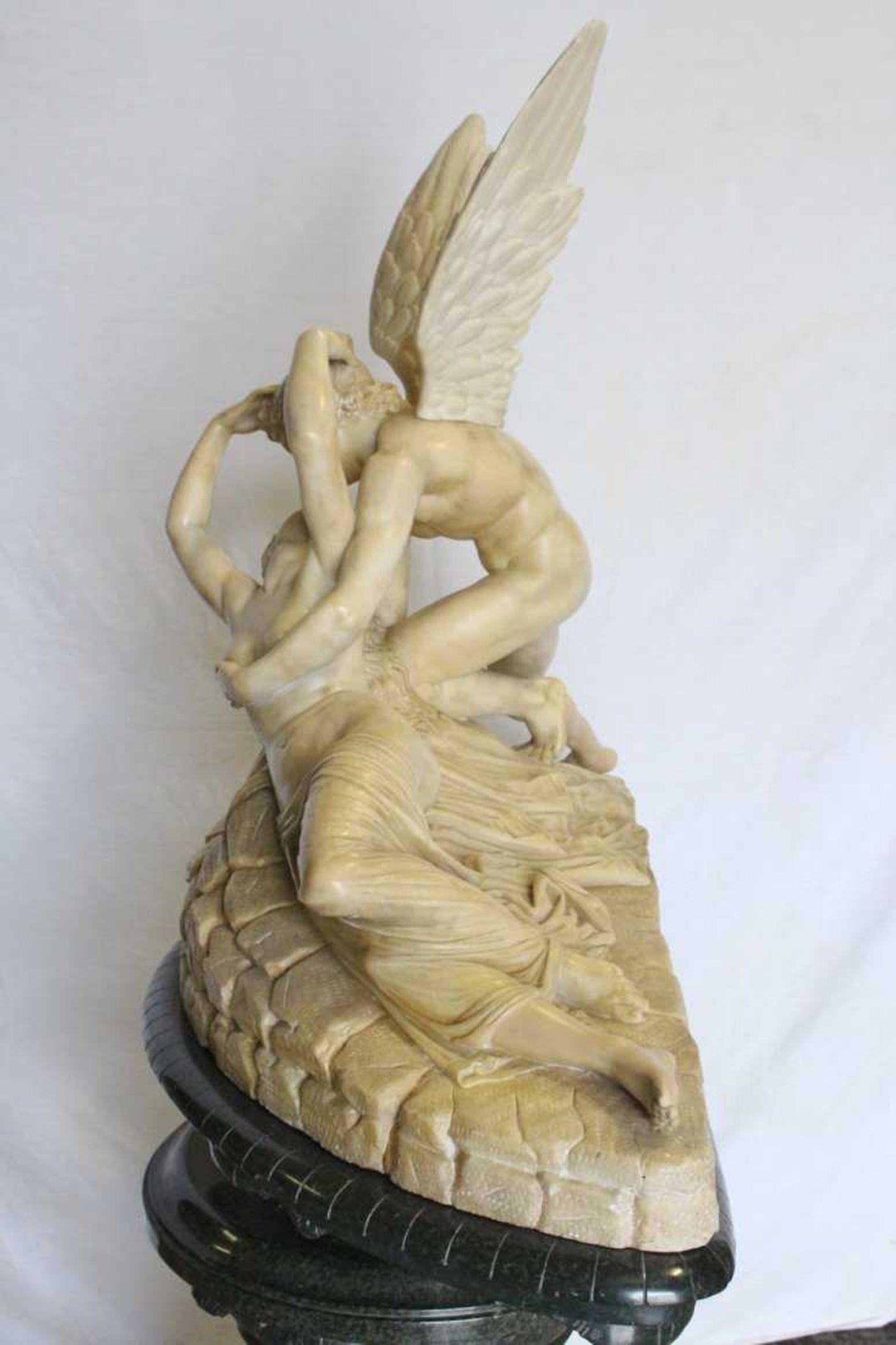 Alabaster Sculpture Psyche and Cupid on Pedestal 2