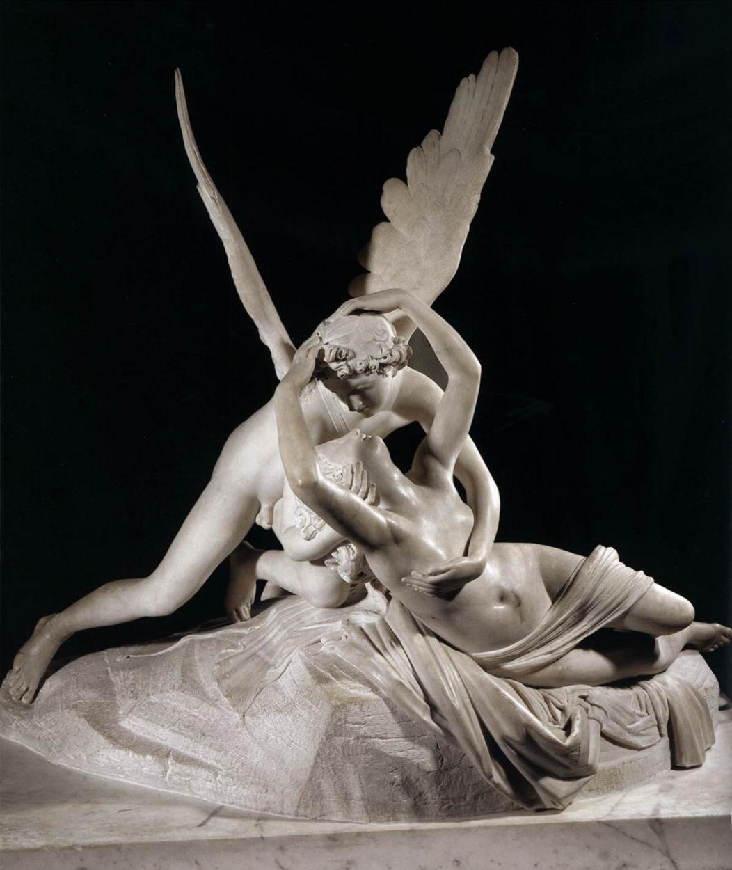 Alabaster Sculpture Psyche and Cupid on Pedestal 4