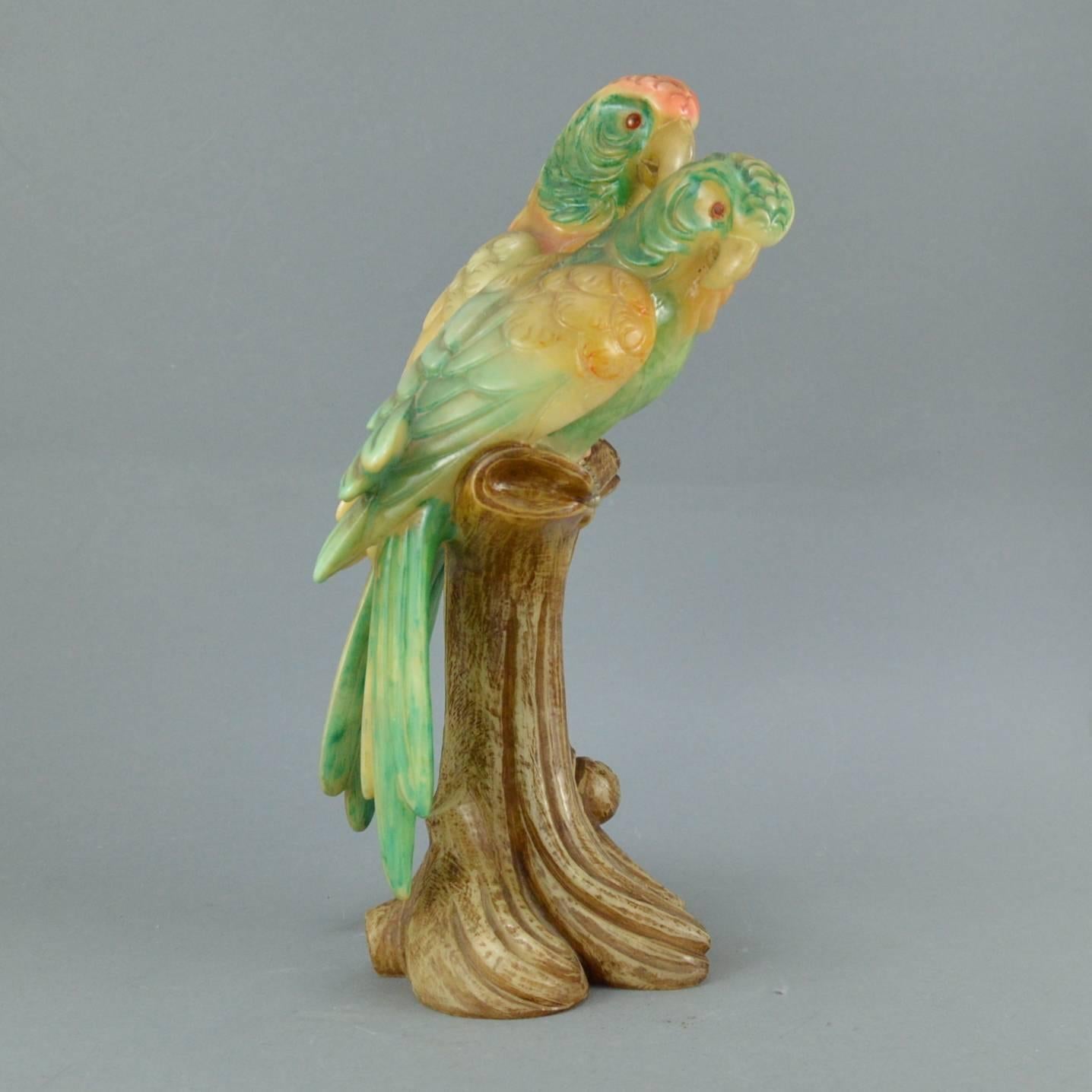 20th Century Alabaster Sculpture Representing a Couple of Parrots