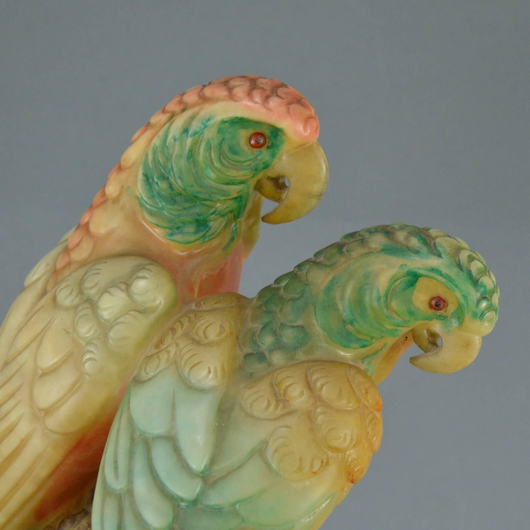 Alabaster Sculpture Representing a Couple of Parrots 1