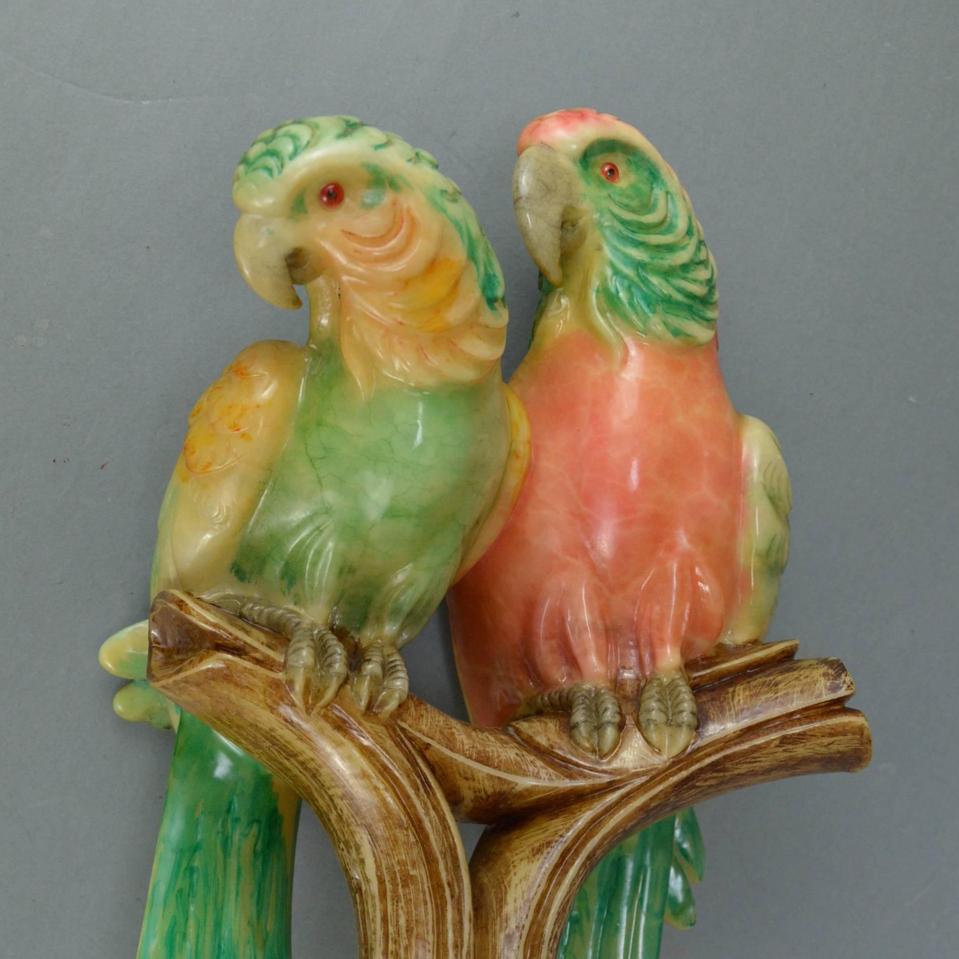 Alabaster Sculpture Representing a Couple of Parrots 2