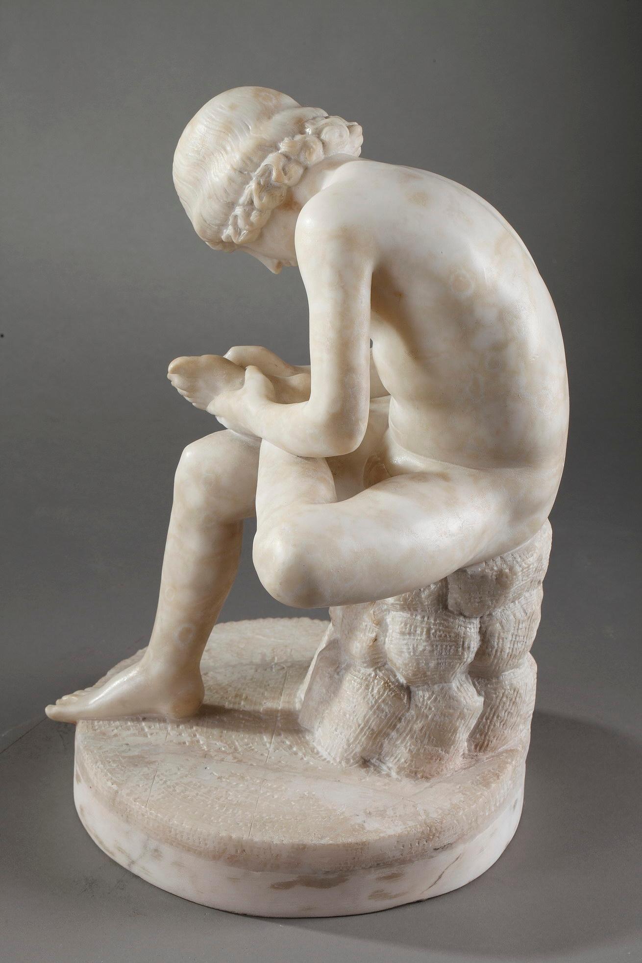 Classical Greek Alabaster Sculpture, Spinario after the Antique