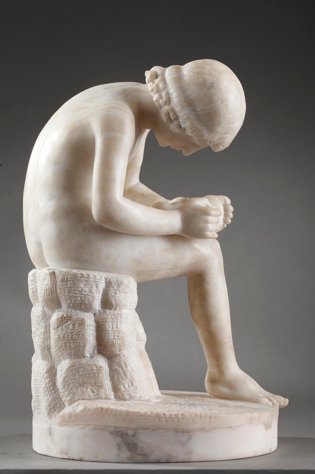 Alabaster Sculpture, Spinario after the Antique In Good Condition In Paris, FR