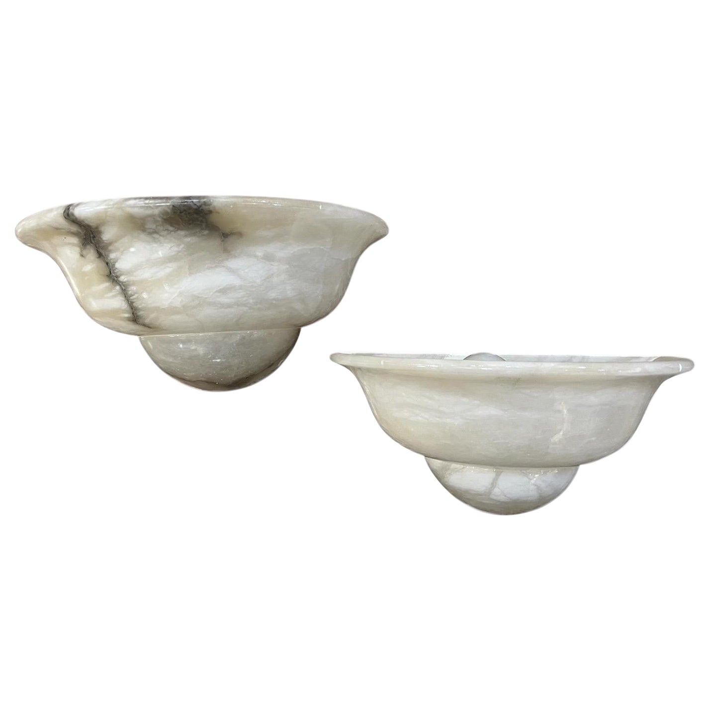 Carved Alabaster Shell Shape Sconces, Pair, Unattributed, 1960