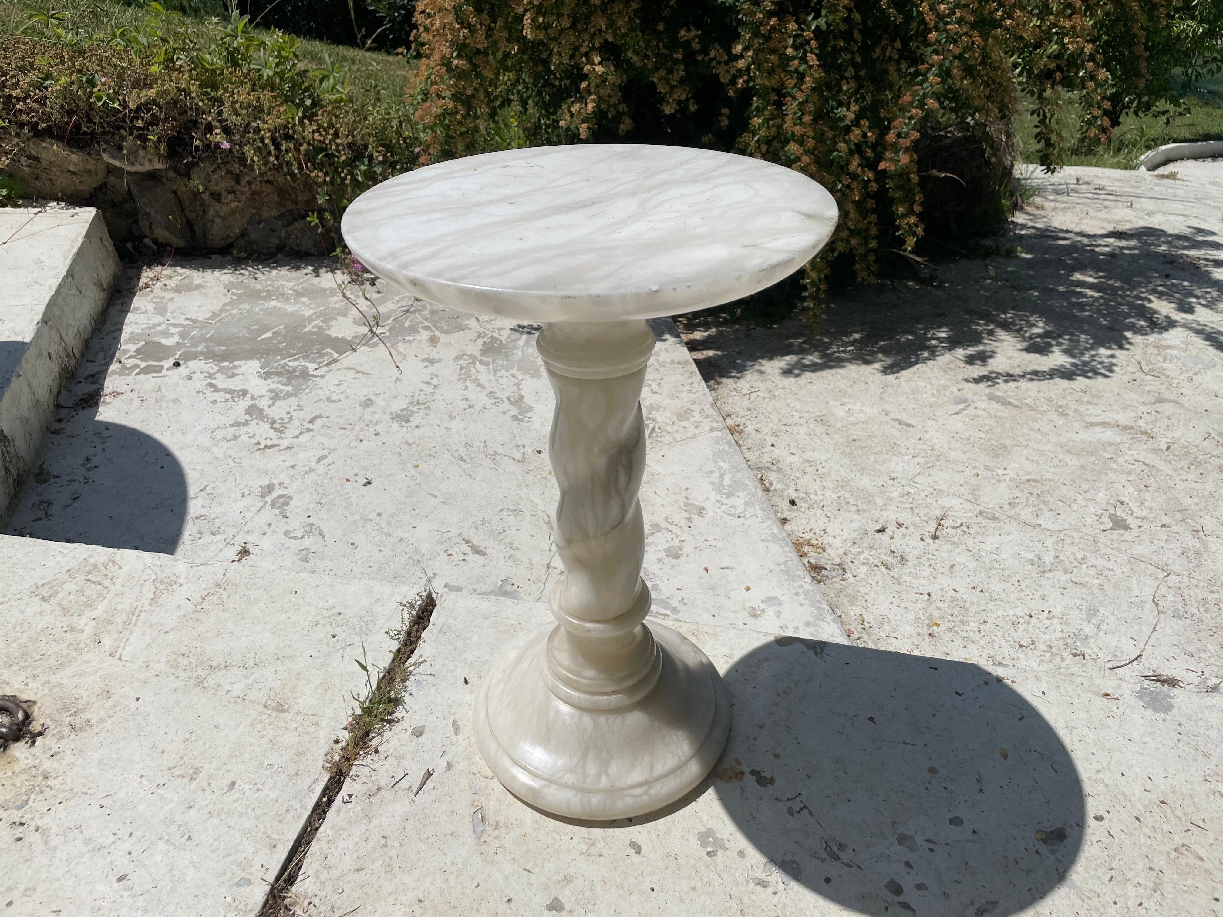 Baroque Revival Alabaster Side Table or Gueridon, from Italy 1960, White Marble Color