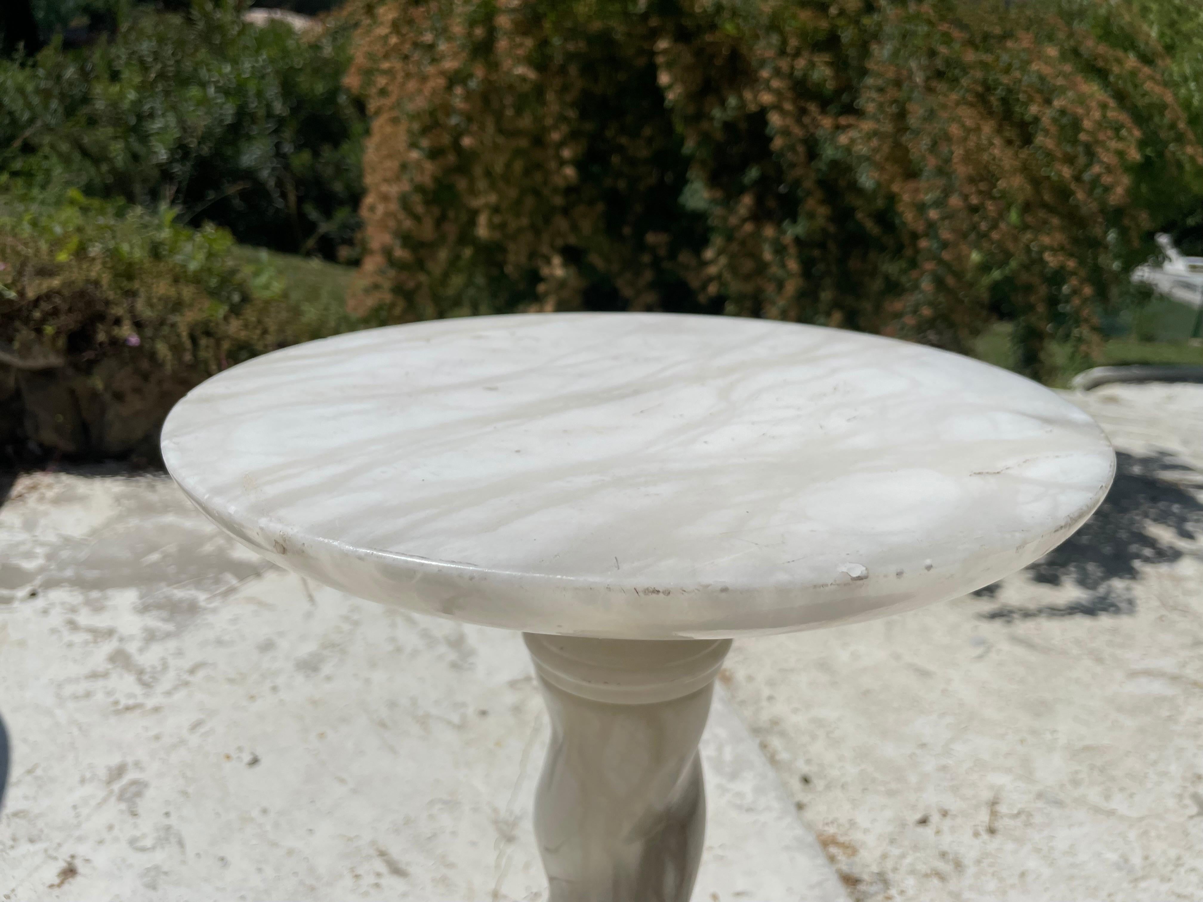 French Alabaster Side Table or Gueridon, from Italy 1960, White Marble Color