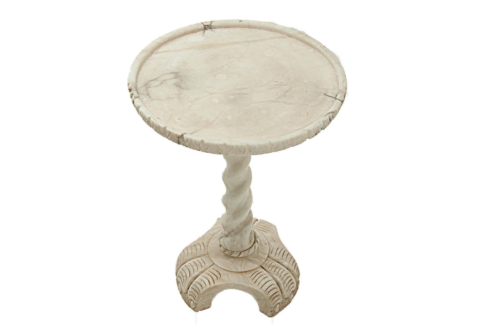Baroque Revival Alabaster Side Table or Gueridon, from Italy 1960, White Marble Color