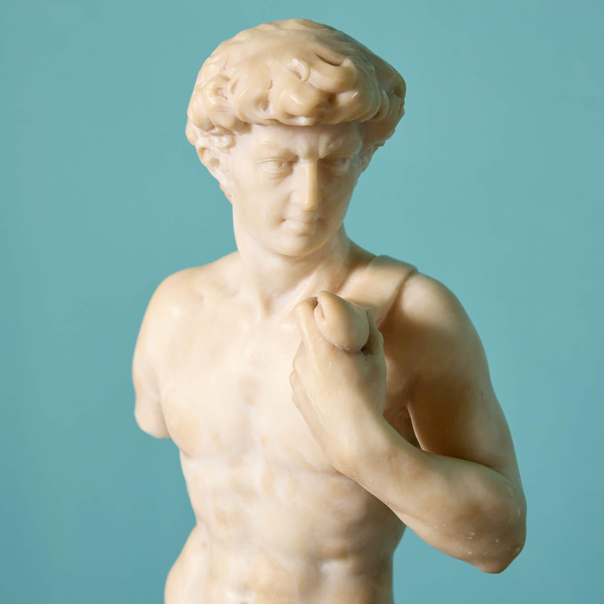Neoclassical Alabaster Statue of David After the Antique For Sale