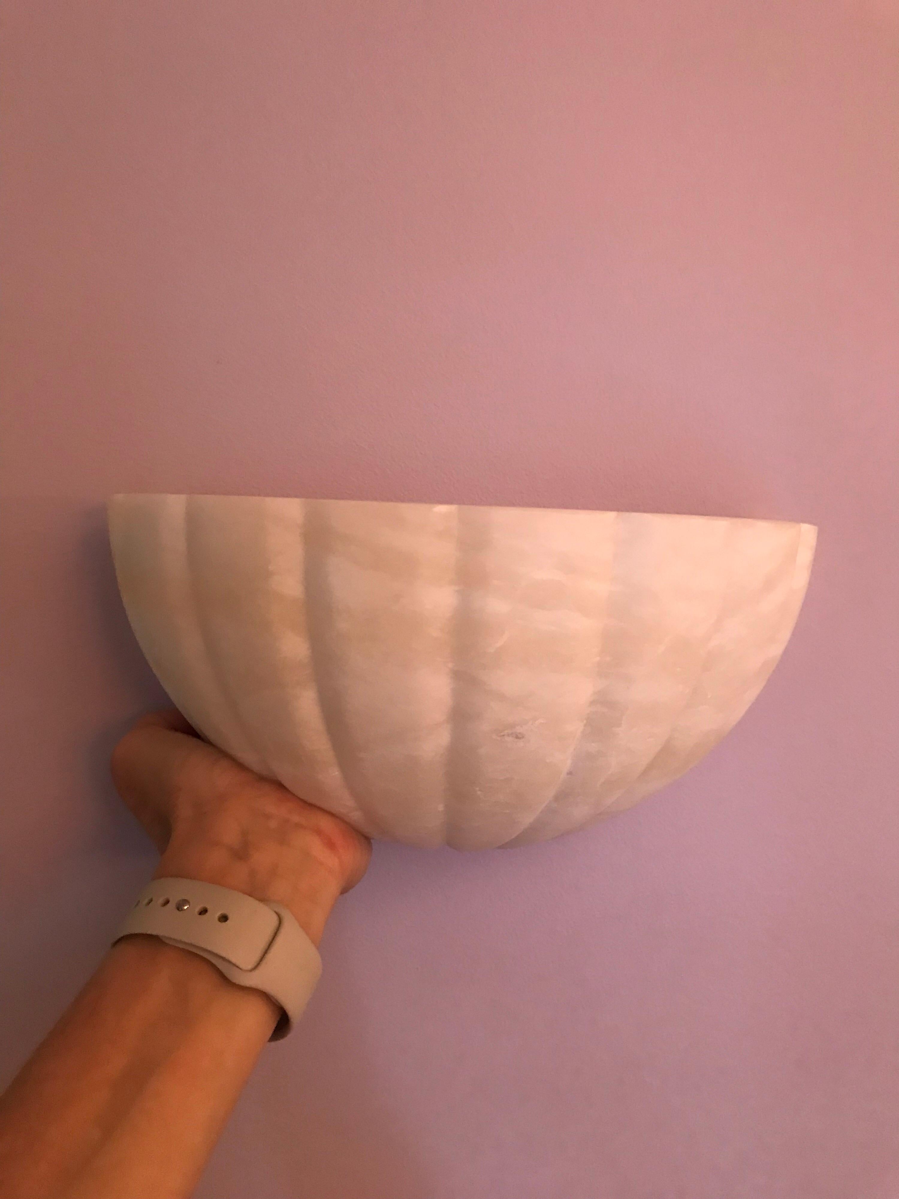 Alabaster Stone Half Moon Sconces by Sarreid In Good Condition In Winnetka, IL