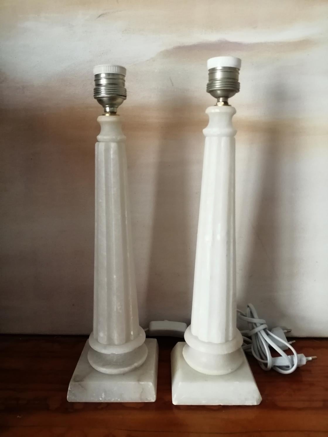 20th Century Alabaster Table Lamp Classic Column Form
