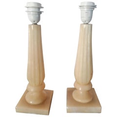 Vintage Alabaster Table Lamp Classic Column Form, Italy, 20th Century