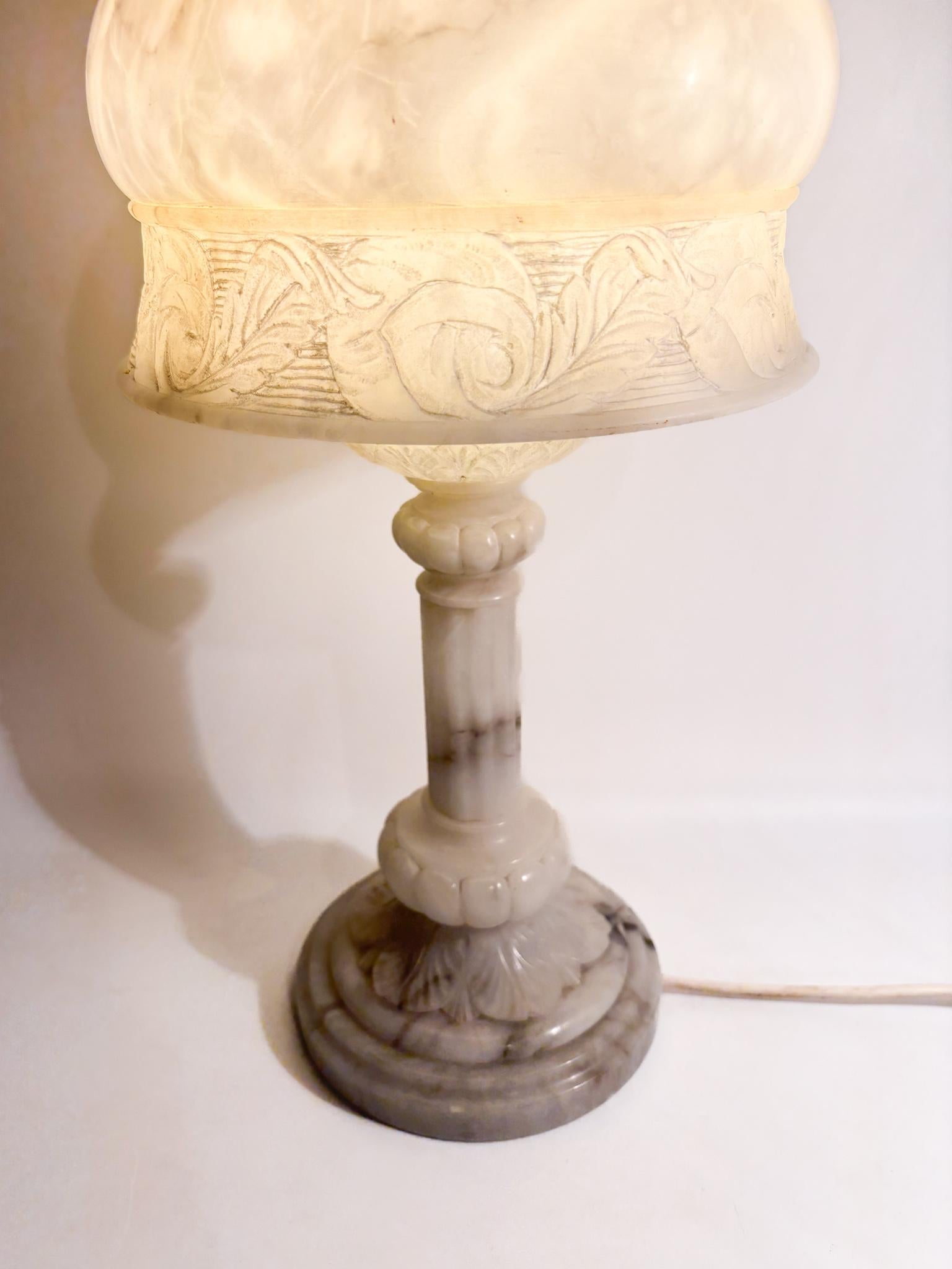 Alabaster Table Lamp Decorated in Relief with One Light, 1950s For Sale 4
