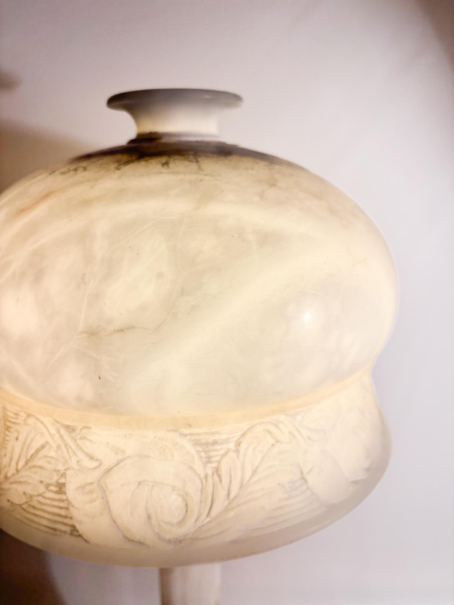 Alabaster Table Lamp Decorated in Relief with One Light, 1950s For Sale 5