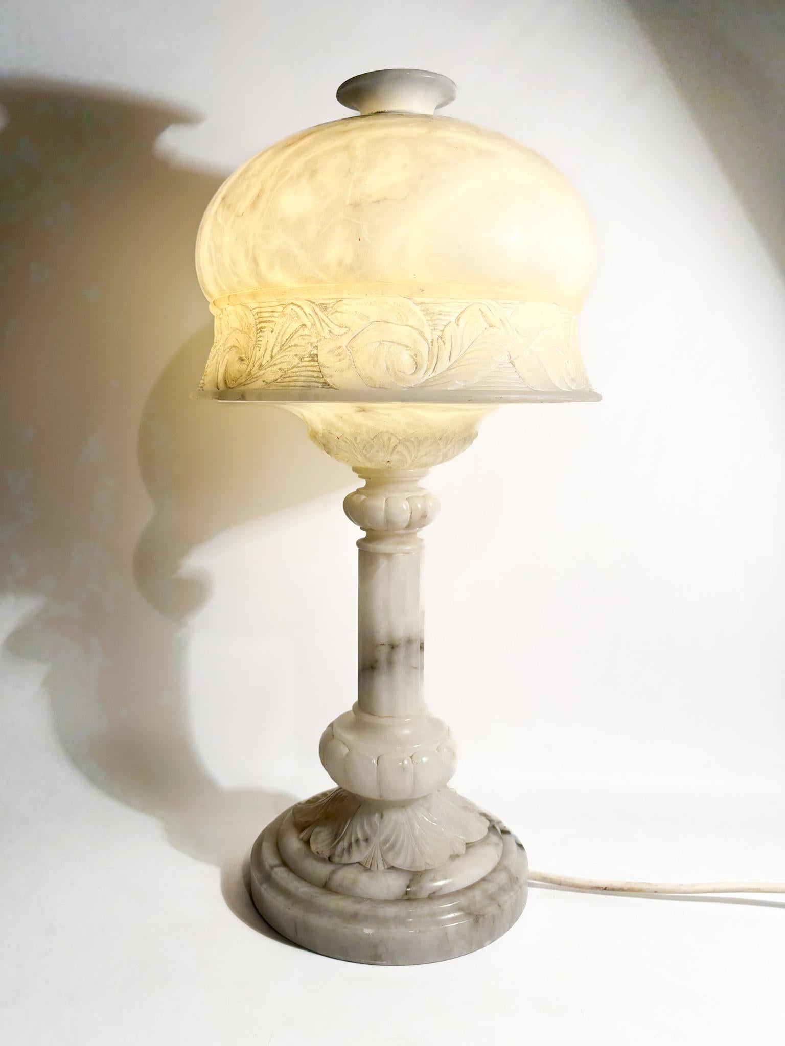 Alabaster Table Lamp Decorated in Relief with One Light, 1950s For Sale 7