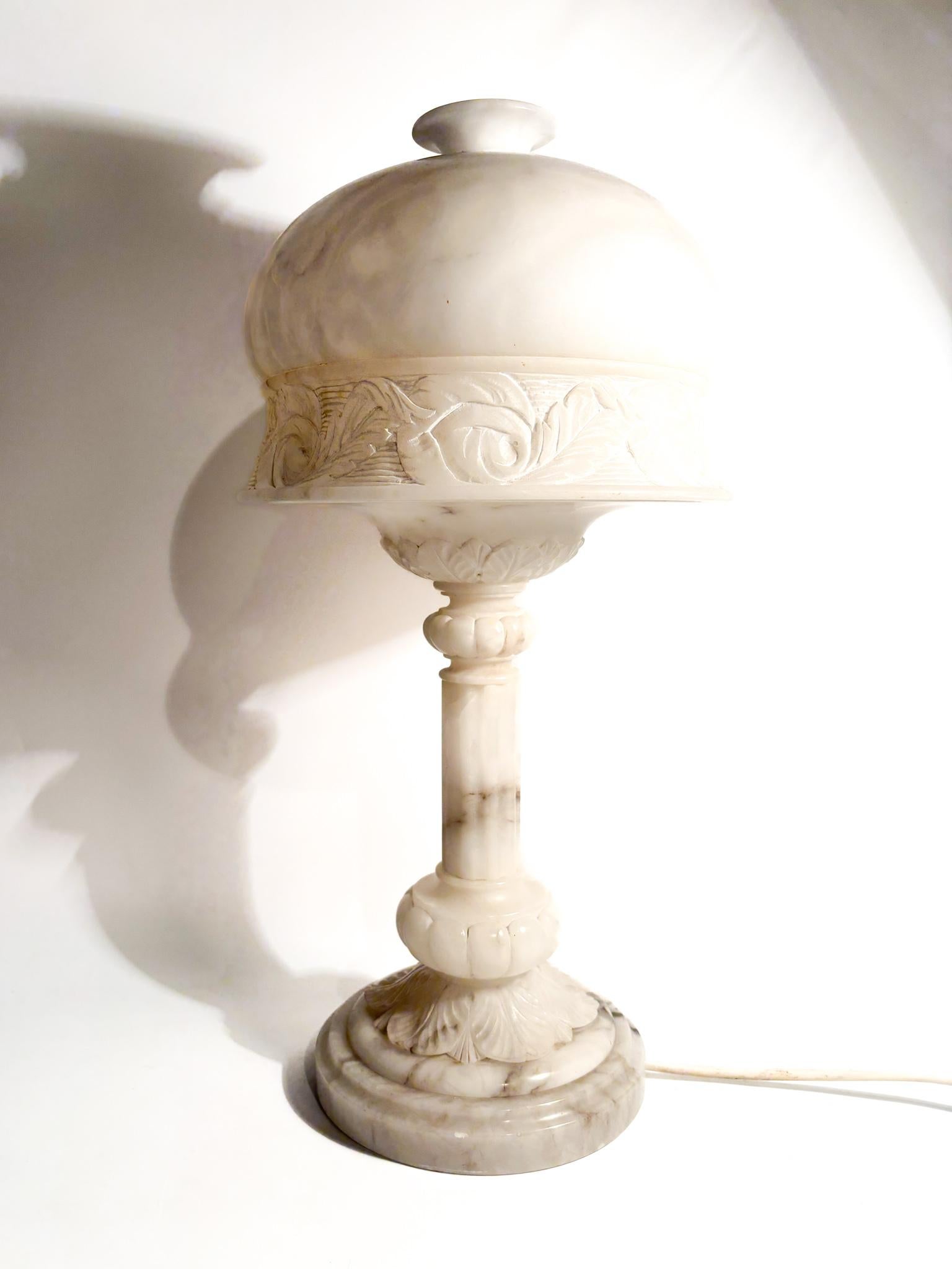 Art Deco Alabaster Table Lamp Decorated in Relief with One Light, 1950s For Sale