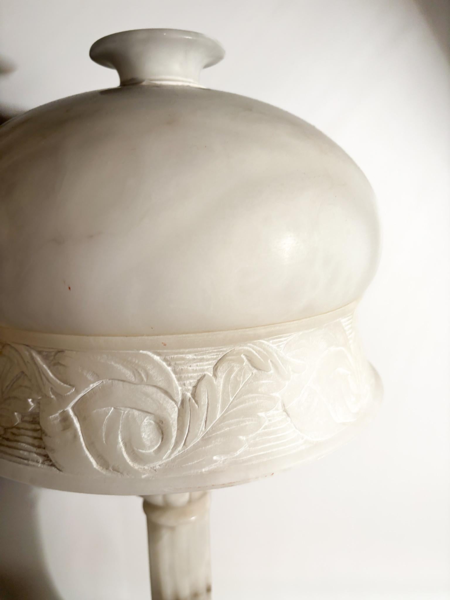 Italian Alabaster Table Lamp Decorated in Relief with One Light, 1950s For Sale