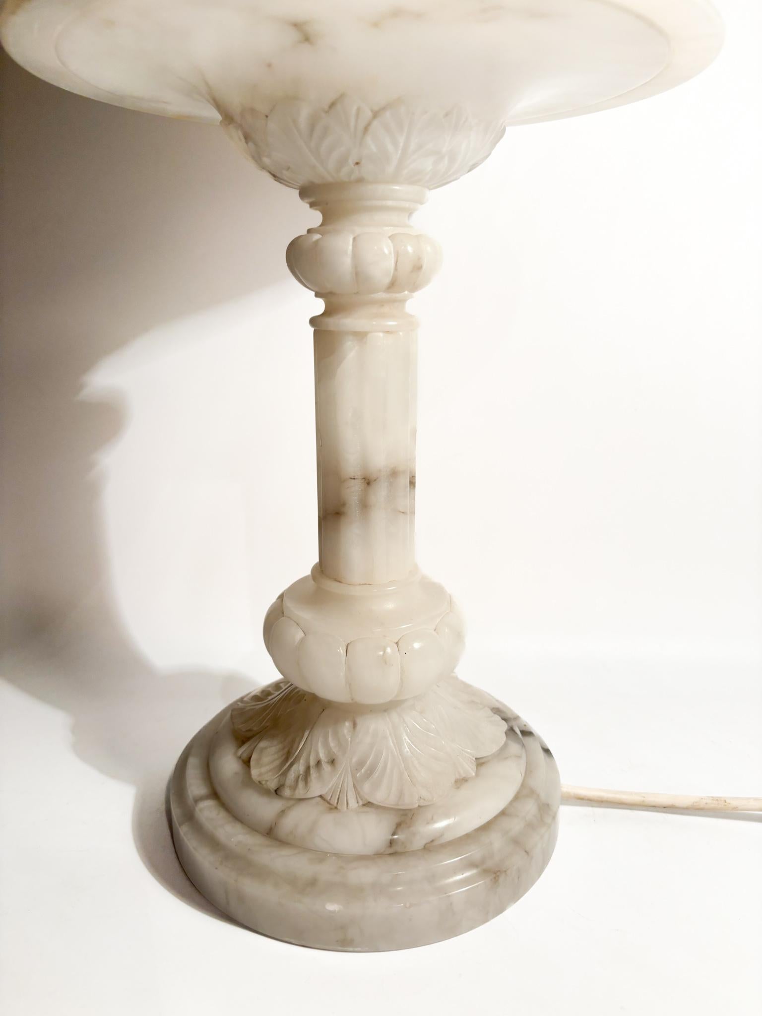 Alabaster Table Lamp Decorated in Relief with One Light, 1950s In Fair Condition For Sale In Milano, MI