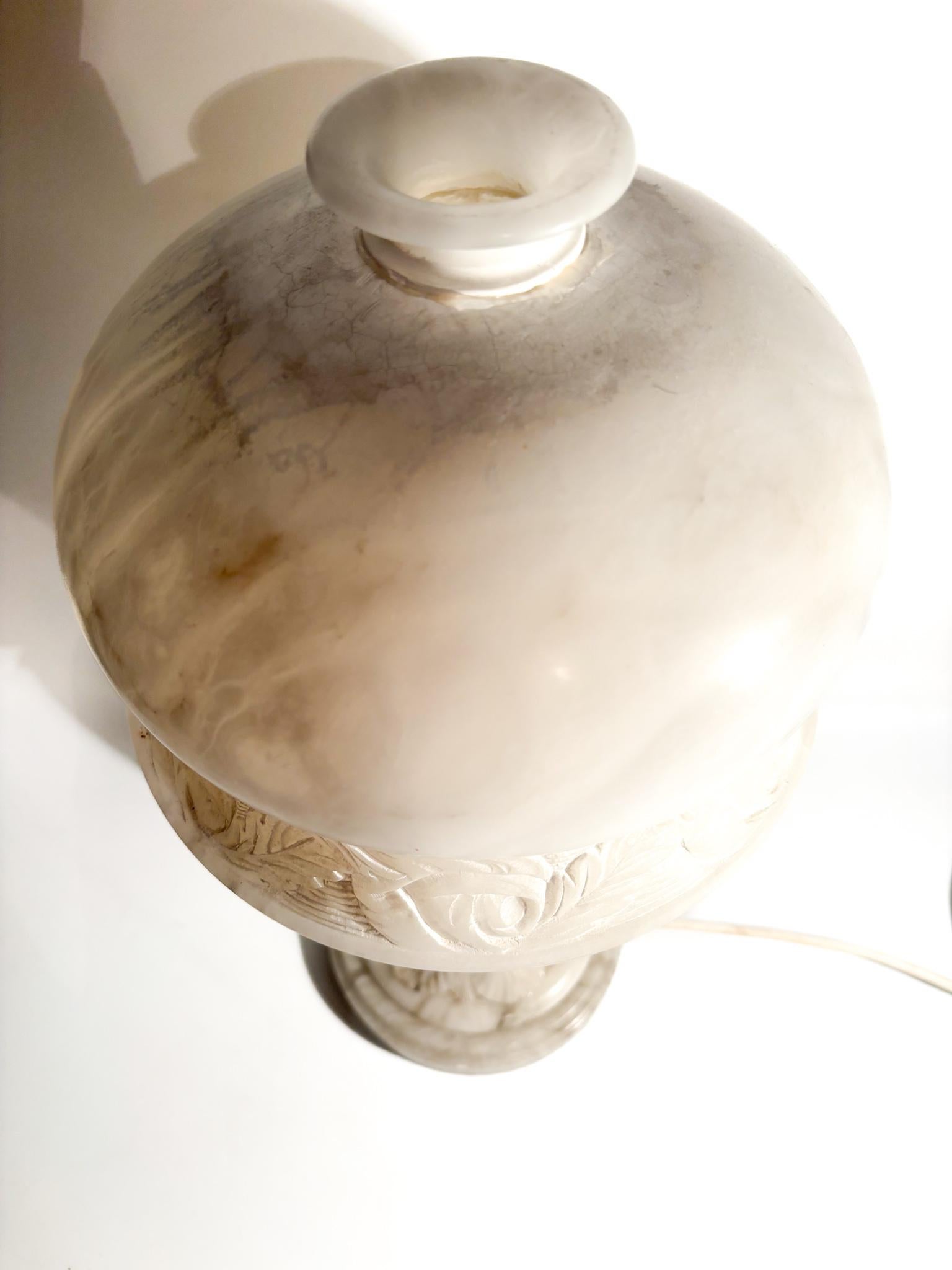 Alabaster Table Lamp Decorated in Relief with One Light, 1950s For Sale 1