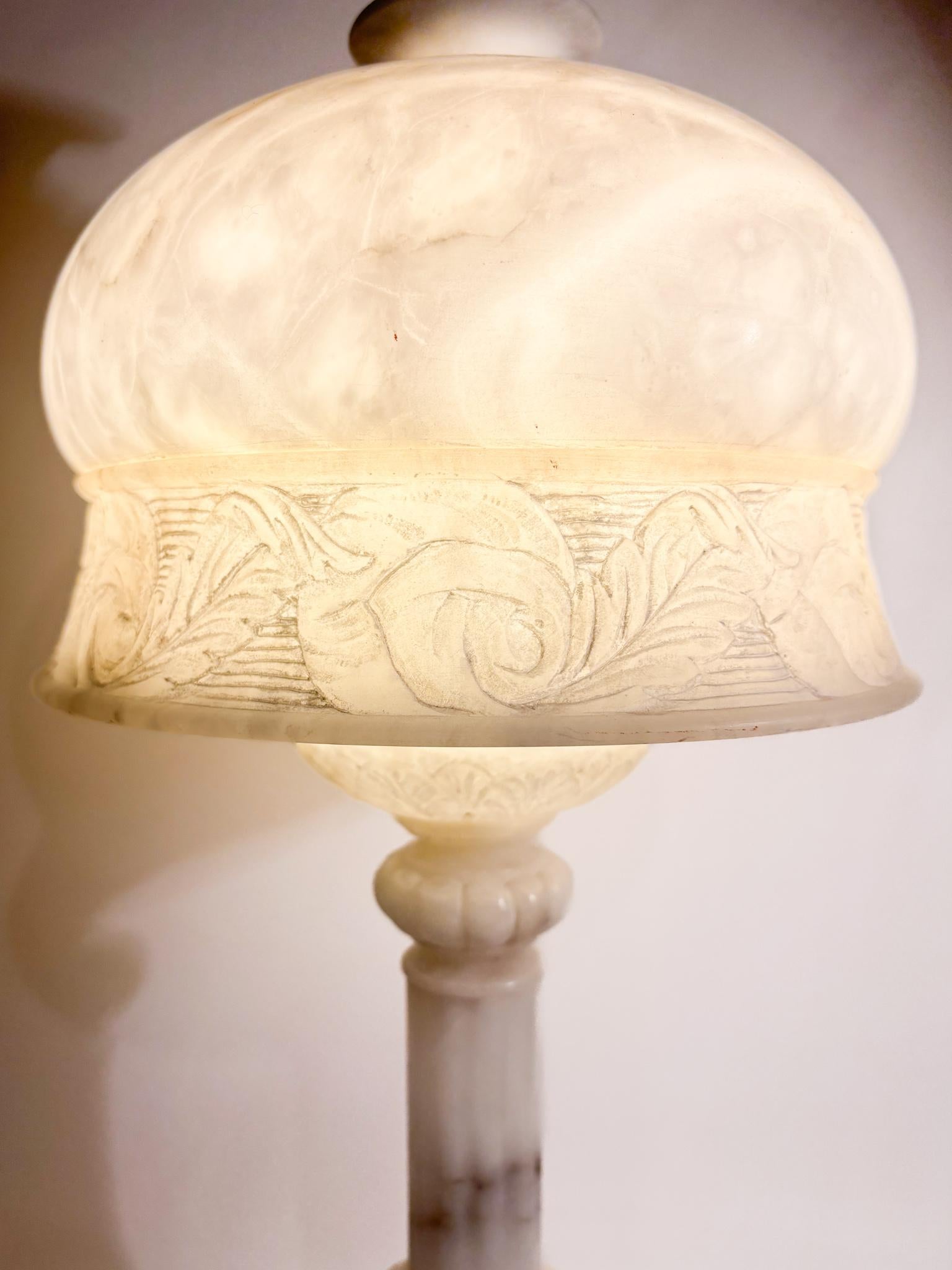 Alabaster Table Lamp Decorated in Relief with One Light, 1950s For Sale 2