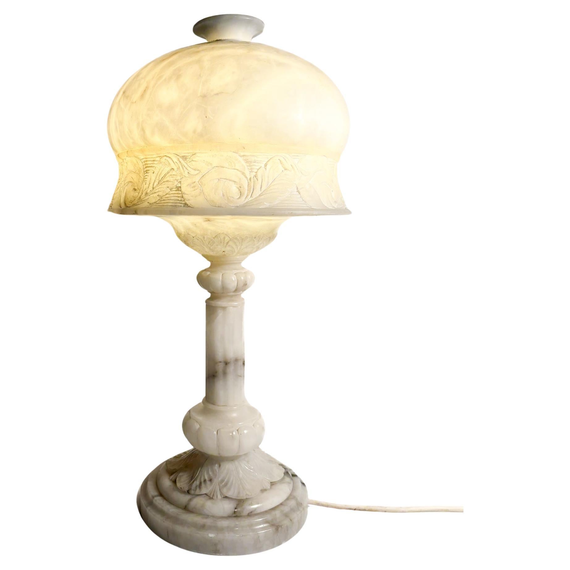 Alabaster Table Lamp Decorated in Relief with One Light, 1950s For Sale