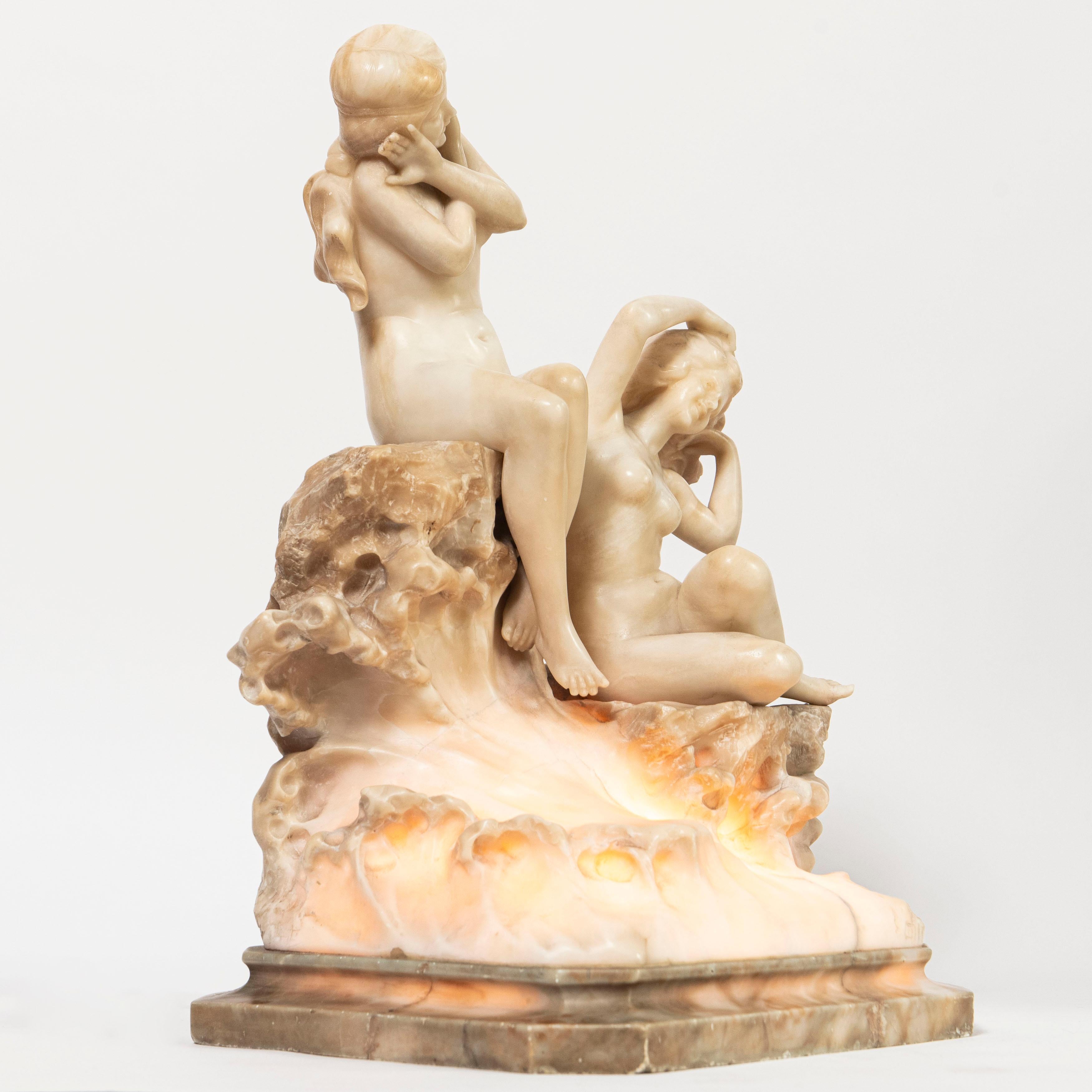 Skulptur einer Alabaster-Tischlampe, die Bastiani zugeschrieben wird. Italien, Ende des 19. Jahrhunderts
Ildebrando Bastiani zugeschrieben
