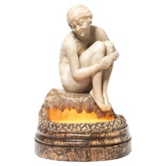 Lámpara de mesa de alabastro Escultura Atribuida a Dante Zoi, Italia Principios del siglo XX