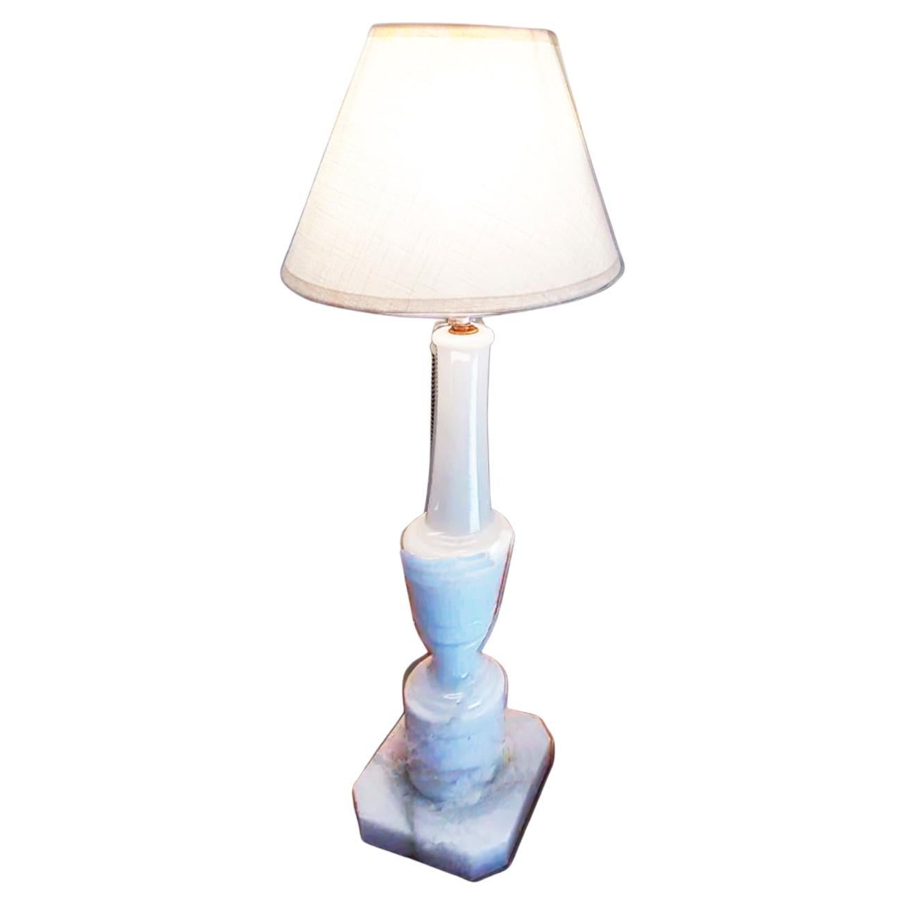 Art Deco Alabaster Table Lamp White Color Spain, 40s-50s For Sale