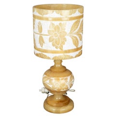 Lampada da tavolo in alabastro con decorazioni floreali degli anni '80