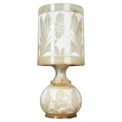 Lampe de table en albâtre avec décorations florales des années 1980