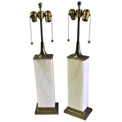 Alabaster Table Lamps, Modern, Solid Brass Mounting Deluxe Sockets Alabaster Table Lamps, Modern, Solid Brass Mounting Deluxe Sockets