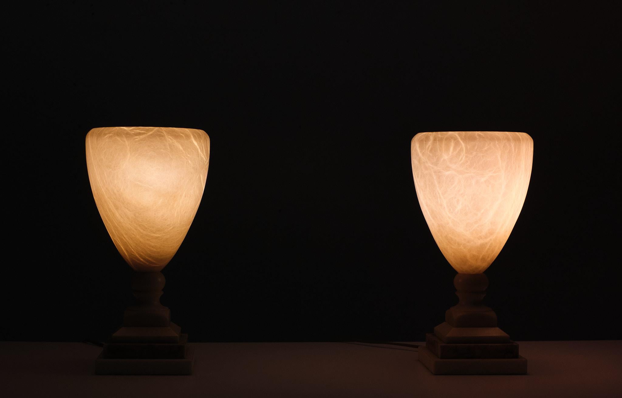 Late 20th Century Alabaster Table Lamps Pegasam Spain 1970s For Sale