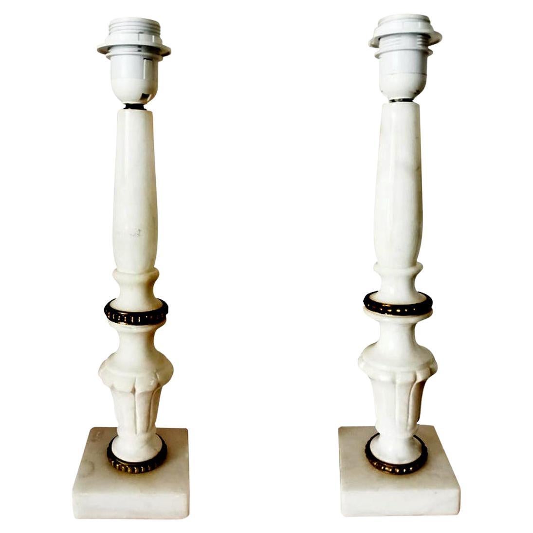 Alabaster White Natural  Pair of Table Lamps  .Italy 20th Century  For Sale