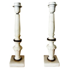 albâtre blanc naturel  Paire de lampes de table  Italie 20ème siècle 